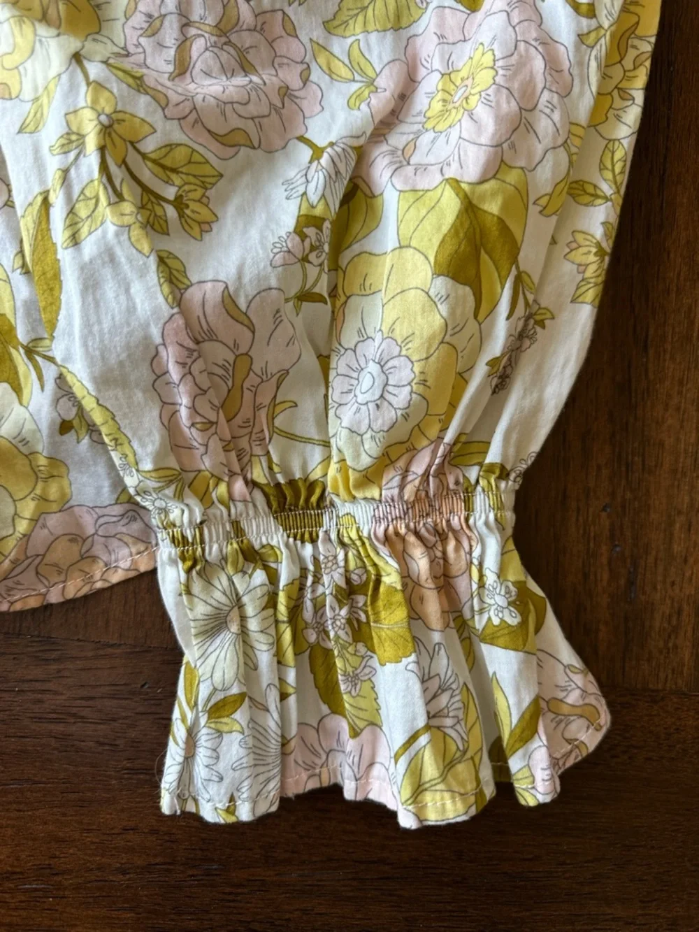 Who What Wear Floral Smocked Peasant Top in Yellow and Pink- size Small - Picture 3 of 5